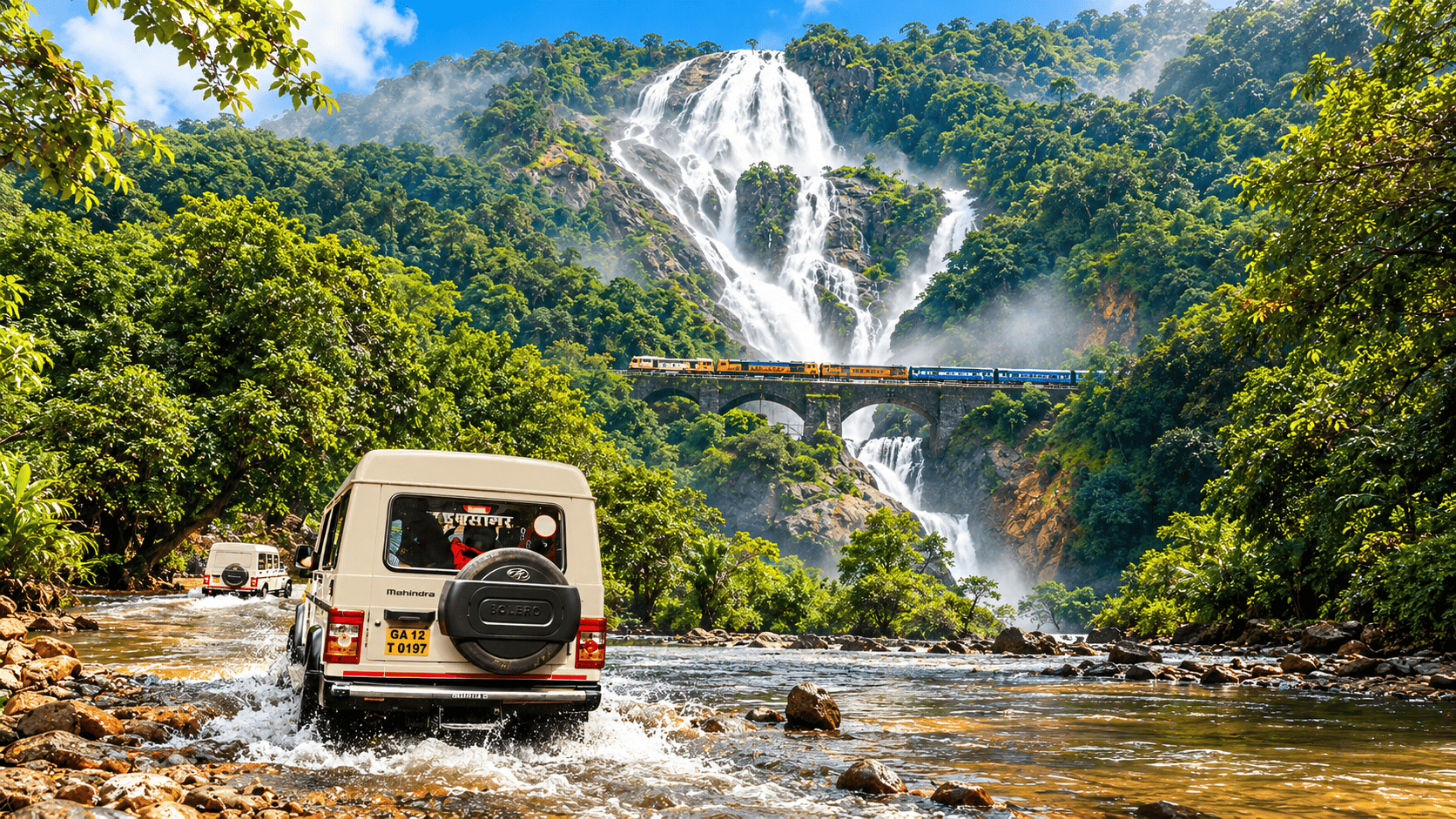 Dudhsagar waterfall with train and jeep safari in Goa